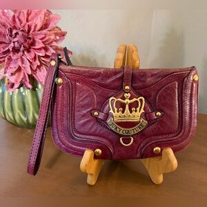 Vintage Y2K Juicy Couture Burgundy Leather Wristlet